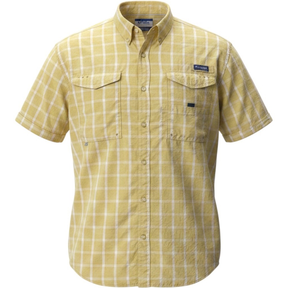 Columbia PFG Super Bonehead Mens XXL‎ Yellow Plaid Short Sleeve Fishing Shirt